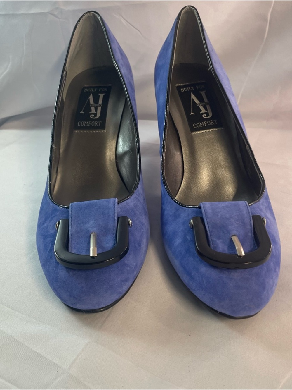 Aj Valenci Blue Suede Buckle Heels
